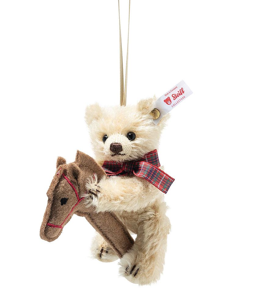 Teddybär Ornament auf Steckenpferd 11 cm