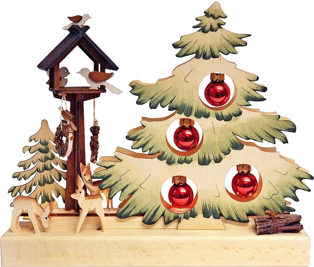 Tischschmuck Tannenbaum mit roten Kugeln, grün