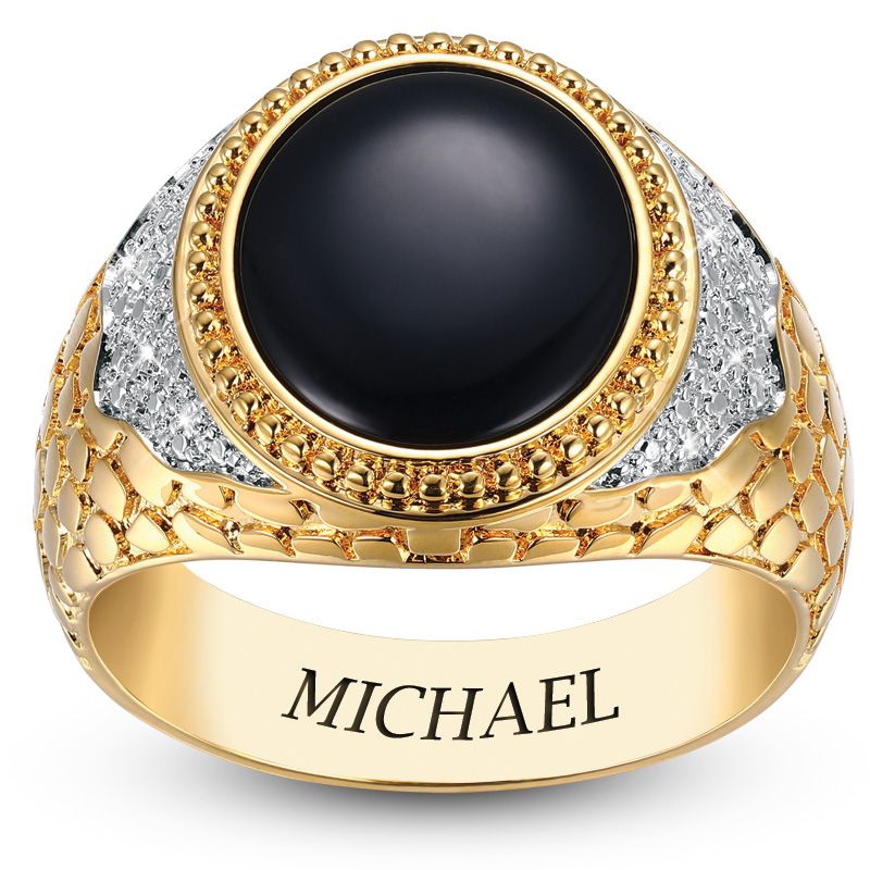 Royal - Personalisierter Schwarzer Onyx Diamant Herren Ring